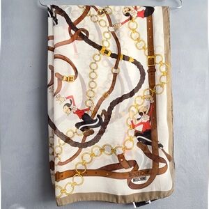 MOSCHINO BOUTIQUE, 2016, BLACK, YELLOW, RED, SILK CHIFFON SCARF, 27" X 68"